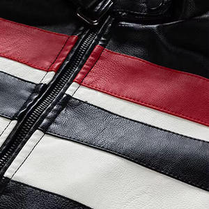 Premium <b>Men's</b> Racing Biker <b>Leather</b> <b>Jacket</b> Slim Fit Striped Motorcycle PU Coat Fashion Stand Collar Windproof Outerwear Clothing - Product Image 4