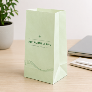 Air Sickness Bag <b>Biodegradable</b> Eco-Friendly Green Kraft <b>Paper</b> Twisted Handles Offset Printing Self Adhesive Seal Disposable Bag - Product Image 2