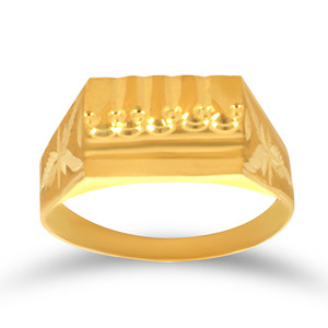 Luxury <b>Men's</b> Rectangular Gold Plated Signet <b>Ring</b> with Floral Engraved Shoulders Classic Statement Fashion Jewelry for <b>Men</b> - Product Image 1