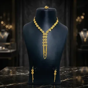 Parure de collier plaqué or 24 carats d'un gramme, motif floral et chiffres, chaîne légère en laiton, style religieux tendance, pour fiançailles - Product Image 1
