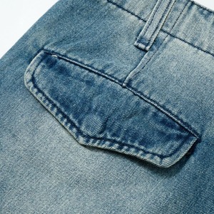 Shorts en jean décontractés pour hommes, coupe ample, collection été, haute qualité, méthode de tissage tricotée, coupe droite, délavage moyen, effet usé - Product Image 5