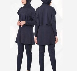 Ensemble tailleur modeste pour femme : robe trapèze violette à col montant et manches longues avec pantalon, en fibre de polyester respirante, longueur genou, tenue de cérémonie - Product Image 3