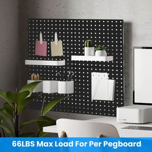 Lot de 4 panneaux perforés en métal noir, espacement de 1/4 po, organisateur mural, support de rangement pour outils, pour bureau, garage, rangement mural - Product Image 6