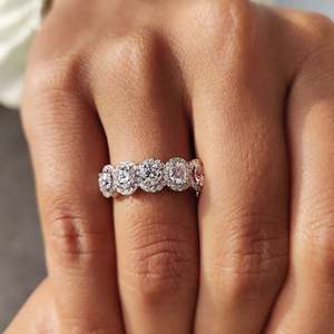 925 Sterling <b>Silver</b> 5 Stone Halo Moissanite <b>Ring</b> | Round Cut VVS Wedding & Engagement <b>Ring</b> for Women - Product Image 5