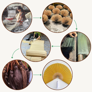 Éventail mural en bambou jaune naturel, tissé à la main, décoration traditionnelle pour la maison, tête de lit avec pompon élégant, art mural - Product Image 4