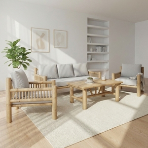 Sillón Moderno con Detalles de Bambú, Minimalista y Ecológico, Silla de Comedor con Cojín de Poliéster y Funda Extraíble, Muebles de Patio para Exteriores - Product Image 1
