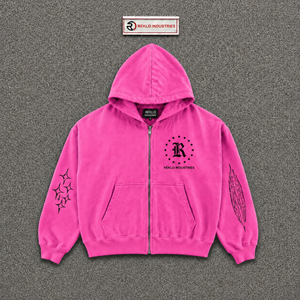 Sweat à capuche rose 100% molleton épais, coupe oversize, effet délavé, motif graphique vintage, en molleton bouclette, avec logo imprimé et poche, pour l'automne, en promotion - Product Image 5