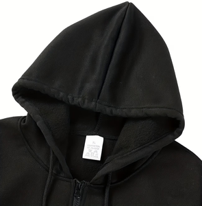 Customise Your Content Custom Logo Black Zip-<b>Up</b> Hoodie Unisex Casual 100% Cotton Fleece Regular Fit Heat Transfer Printed Autumn - Product Image 2