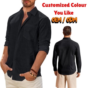 Camisas de Lino y Algodón para Hombre, Personalizadas por el Fabricante, con Botones, Manga Larga, Casuales, para Verano, Playa, Bodas, Venta al Por Mayor - Product Image 1