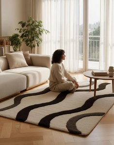 Alfombra hecha a mano con diseño moderno en blanco y negro, de alta calidad, ecológica, para sala de estar, habitaciones infantiles, hoteles y oficinas. - Product Image 4