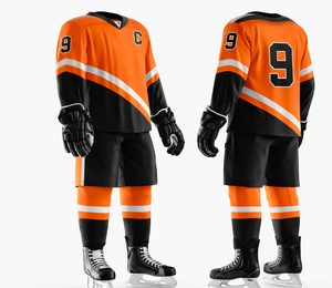 Uniforme de hockey sur glace personnalisé pour hommes, maillot sublimé orange et noir, manches longues, évacuation de l'humidité, toutes saisons, taille adulte - Product Image 1