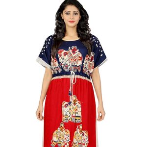 Chemise de nuit en coton imprimé pour femmes |   Robe longue de salon avec cordon de serrage à la taille |   Vêtements de nuit doux, respirants et confortables - Product Image 3