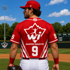 WARPRO INDUSTRY <b>Baseball</b> Jersey Men Red Sublimated Short Sleeve Button Front Quick Dry Adult Size Regular Fit - Product Image 4