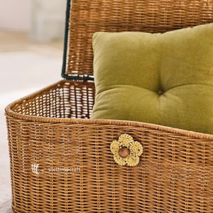 Handwoven Classic Rattan <b>Storage</b> <b>Trunk</b> with Lid <b>Wicker</b> Organizer Box Irregular Wooden Lid for Nursery Playroom Bedroom - Product Image 5