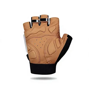 Gants de cyclisme en cuir demi-doigts unisexes pour l'été avec fermeture à enfiler, design marron et noir - Product Image 6