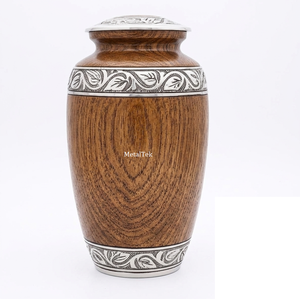 Wood Finish Metal Cremation Urn Funeral Memorial Ashes Storage <b>Jar</b> Customizable Design <b>Large</b> Capacity Decorative Funeral Urns - Product Image 3