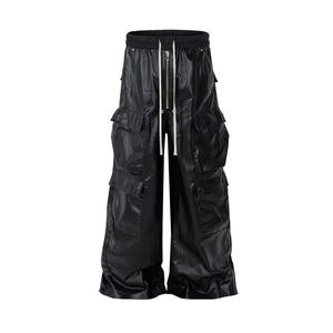 Personalized Fashionable Micro-curved <b>Jeans</b> for <b>Men</b> Retro Pleated Yellowish-brown Leather Motorcycle Pants American Trendy Brand - Product Image 1