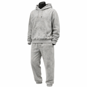 Ensemble de survêtement gris délavé à l'acide, en molleton vintage coton-polyester, deux pièces, style jogger, OEM ODM, unisexe, streetwear - Product Image 3