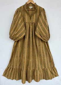 Robe longue en coton à imprimé bohème avec manches ballon pour femme, décontractée, légère, idéale pour les vacances d'été - Product Image 1