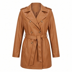 Manteau long en similicuir pour femme, style trench-coat, décontracté chic, idéal pour l'hiver, fabrication OEM/ODM, vente en gros, logo personnalisé, faible MOQ - Product Image 5
