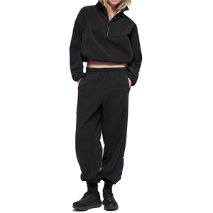 Conjunto de sudadera y pantalón de forro polar de marca privada para mujer, conjunto de 2 piezas, conjunto cómodo y holgado para estar en casa en invierno, forro polar de poliéster, OEM personalizado - Product Image 1