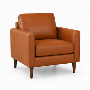 Sillón de Cuero Moderno de Mediados de Siglo con Patas de Madera Maciza, Silla para Sala de Estar, Mueble de Ocio Duradero, Sillón de Cuero Decorativo - Product Image 2