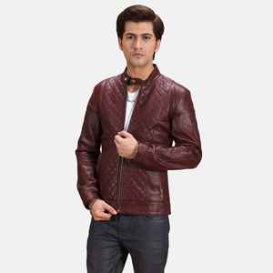 Chaqueta de cuero para motociclista Burgunn Dee Maroon, precio de superventas, con cremallera frontal, diseño sólido, tela de lona y servicio OEM - Product Image 2