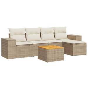 Conjunto de Sofá de Jardín de Ratán Beige con Cojines, Muebles de Exterior de Diseño Contemporáneo, Ratán PE Resistente al Agua y a los Rayos UV - Product Image 4