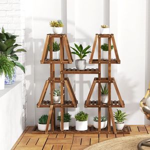 Support à plantes en bois à 5 niveaux pour 10 pots, unité murale et étagère pour l'affichage de plusieurs plantes - Product Image 3