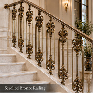 Decorative Metalcraft Bronze Railing with Double Scroll Balusters for Luxury Villas Handrail and Balustrade - Product Image 1