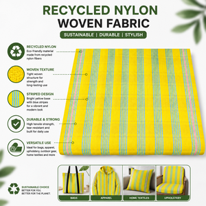 Tissu tissé 100 % nylon en PVC recyclé, motif rayé bleu sur fond jaune, écologique, antibactérien, textile durable pour sacs - Product Image 6