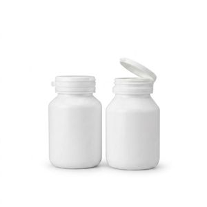 Bouteille ronde en PEHD de 100 ml blanche pour médicaments, avec bouchon à clapet facile à ouvrir, pour pilules et compléments alimentaires, fabrication OEM/ODM, usine du Vietnam - Product Image 1