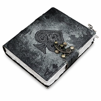 Carnet en cuir rigide imprimé Piques, fait main, papier à bords festonnés, écologique, style vintage, Grimoire, cadeau, vente en gros
