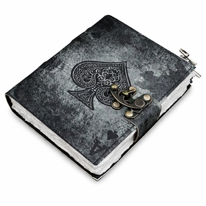 Diario de cuero con estampado de espadas al por mayor, papel hecho a mano con borde deshilachado, diario vintage, libro de las sombras impreso - Product Image 3