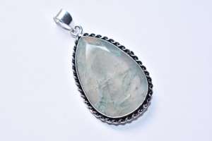 Colgante de Ágata Musgosa Chapado en Plata, Cabujón de Ágata Musgosa, Colgante de Ágata Musgosa con Corte Rosa - Product Image 2