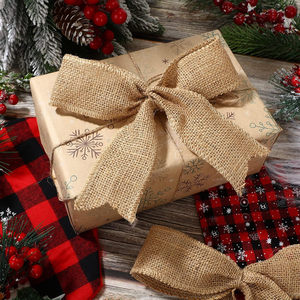 20 Meters 2 Inches 100% Jute Wide <b>Ribbon</b> Eco-Friendly Natural Fabric Roll Wired Edge Wreaths <b>Christmas</b> Tree Decoration - Product Image 5