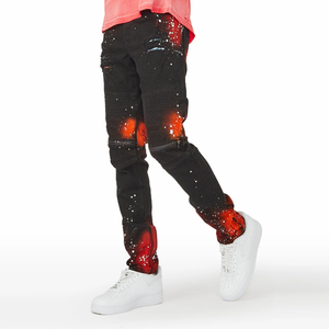 กางเกงยีนส์แฟชั่นสตรีทแวร์ผู้ชาย ผ้าฝ้ายน้ำหนักเบา ทรงเข้ารูป สีพื้น ใส่ได้ทั้งฤดูหนาวและฤดูร้อน - Product Image 1