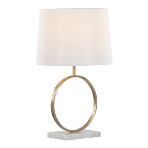 Lámpara de Mesa Moderna Moon de Mármol Blanco con Detalles en Metal Dorado y Pantalla Blanca - Product Image 4