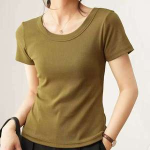 Womens Cropped Short Length Tshirt 180gsm O-neck Slim Fit Custom logo Screen Print Streetwear Knitted Women <b>Top</b> - Product Image 3