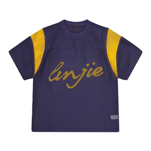 Camiseta de malla con bloques de color personalizados para hombre, manga corta, 100% poliéster, secado rápido, estilo urbano, camiseta de fútbol con paneles de malla abierta - Product Image 2