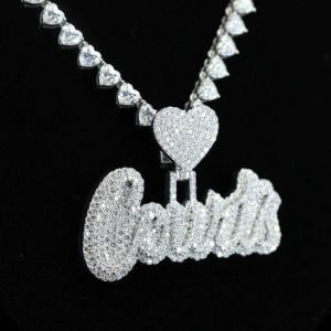 Iced Out Moissanite Letter Name <b>Pendant</b> With Heart Bail 925 <b>Silver</b> Hip Hop Bling Necklace Custom <b>Initial</b> Charms <b>Pendant</b> For Gift - Product Image 1