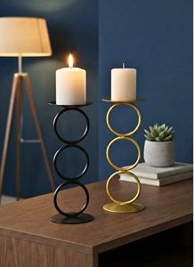 ชุดเชิงเทียนอะลูมิเนียมพรีเมียม 2 ชิ้น (6 นิ้ว) สีดำและสีทอง ทรงเรขาคณิต 3 วง สำหรับตกแต่งบ้าน - Product Image 4