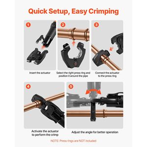 Utensili a pressione serie ProPress Compact 1/2" 3/4" 1" 1-1/4" Anelli a pressione compatibili con tubi in rame Attuatore per sistemi HVAC - Product Image 6