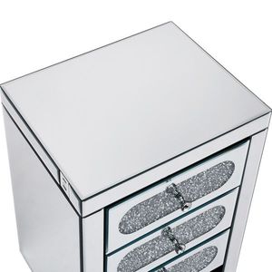 Comodino di Lusso a 3 Cassetti con Finitura in Cristallo Argentato a Specchio e Luce LED per Soggiorno o Appartamento - Product Image 5