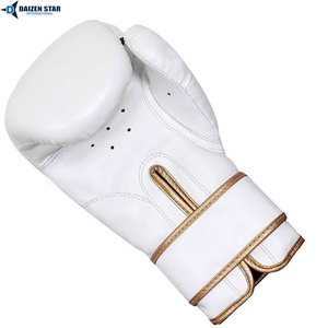 Daizen Star White Leather Boxing Gloves Lace-Up Wrist <b>Strap</b> Breathable Training Gear for Adults - Product Image 2
