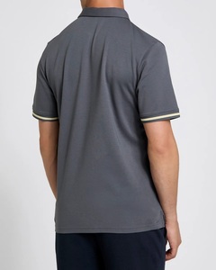 T-shirt décontracté pour homme en coton tricoté gris foncé à manches courtes, col zippé, couleur unie, respirant, coupe ajustée, pour le golf, OEM - Product Image 3