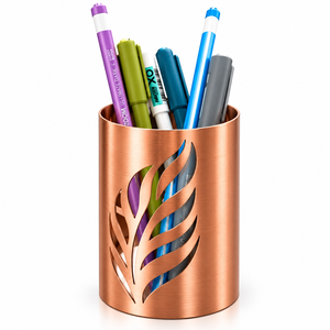 Nuevo Portalápices Metálico con Diseño de Hoja Hueca en Oro Rosa, Organizador de Escritorio Vertical de R B Overseas - Product Image 1