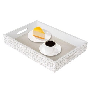 REHMAN CRAFT Modern Rectangular MDF <b>Wooden</b> Serving <b>Tray</b> Handles Printed Floral Pattern Decorative Tabletop <b>Tray</b> Set for Storage - Product Image 1