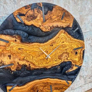 Luxury Black Epoxy Wall <b>Clock</b> with Olive Wood Handmade Resin <b>Clock</b> Restaurant and Custom logo Home Decor Resin Wood Wall <b>Clock</b> - Product Image 4