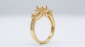 Three Stone Illusion Halo <b>Ring</b> Classic 14K Yellow Gold Marquise Princess Lab Grown Diamond <b>Split</b> Shank <b>Ring</b> OEM Custom Jewelry - Product Image 2